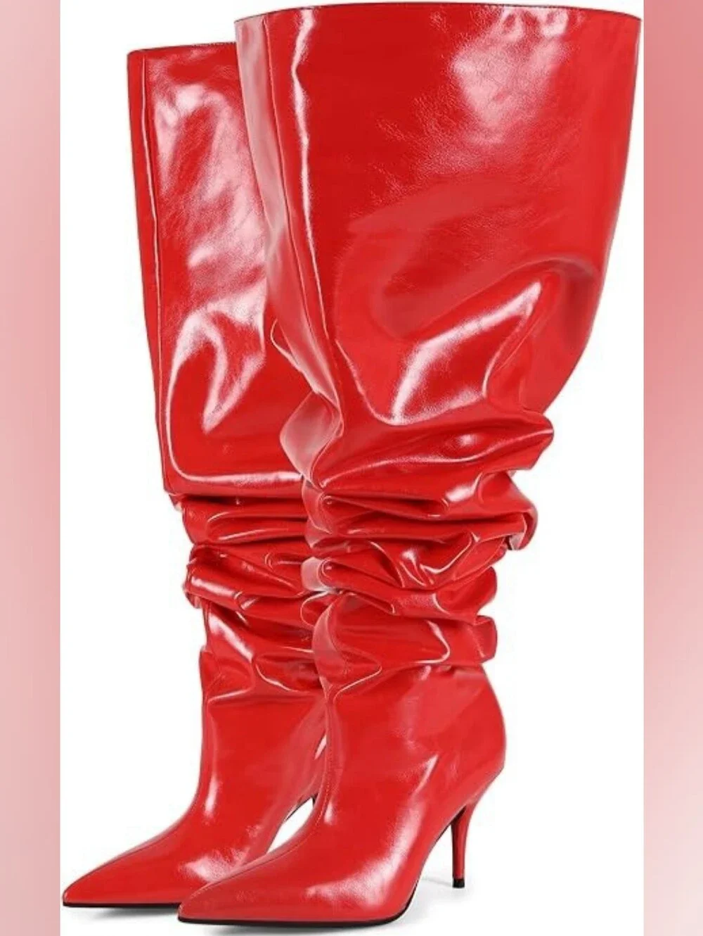 Sexy Red Slouchy Thigh High Semi Kitten Stiletto Boots